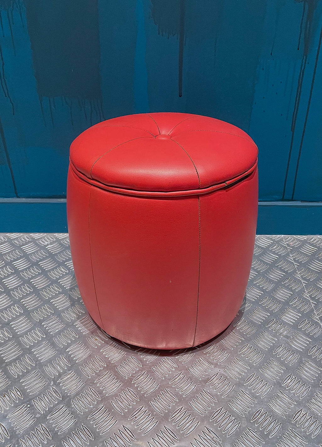 Puf Vintage Piel Rojo