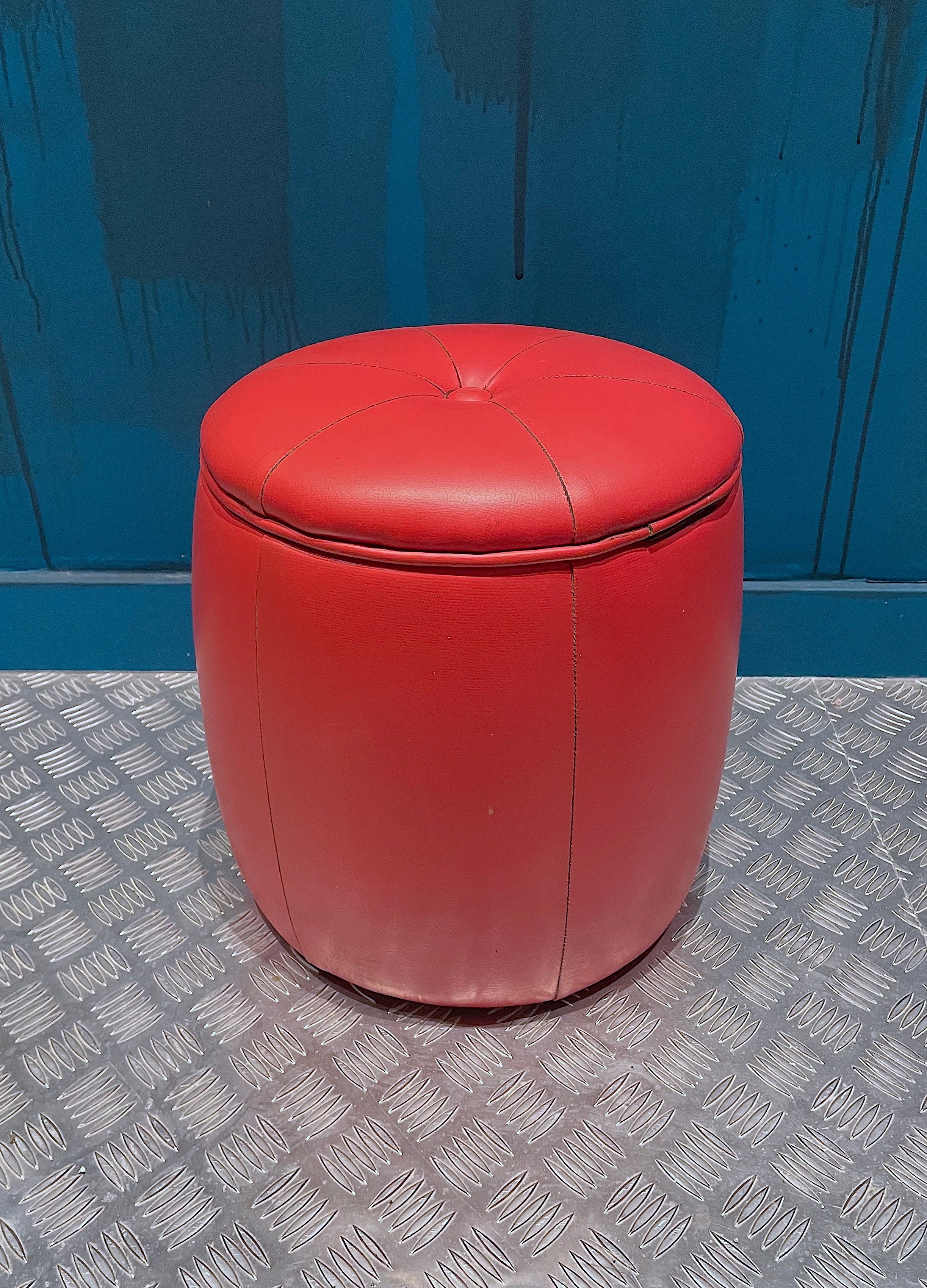 Puf Vintage Piel Rojo