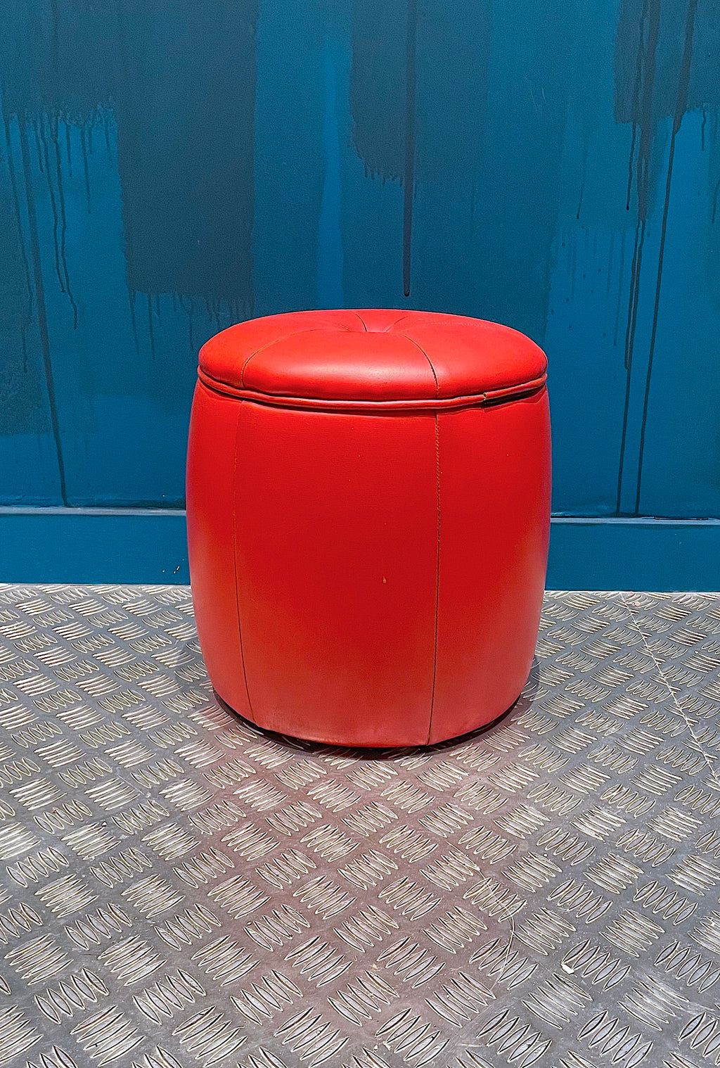 Puf Vintage Piel Rojo