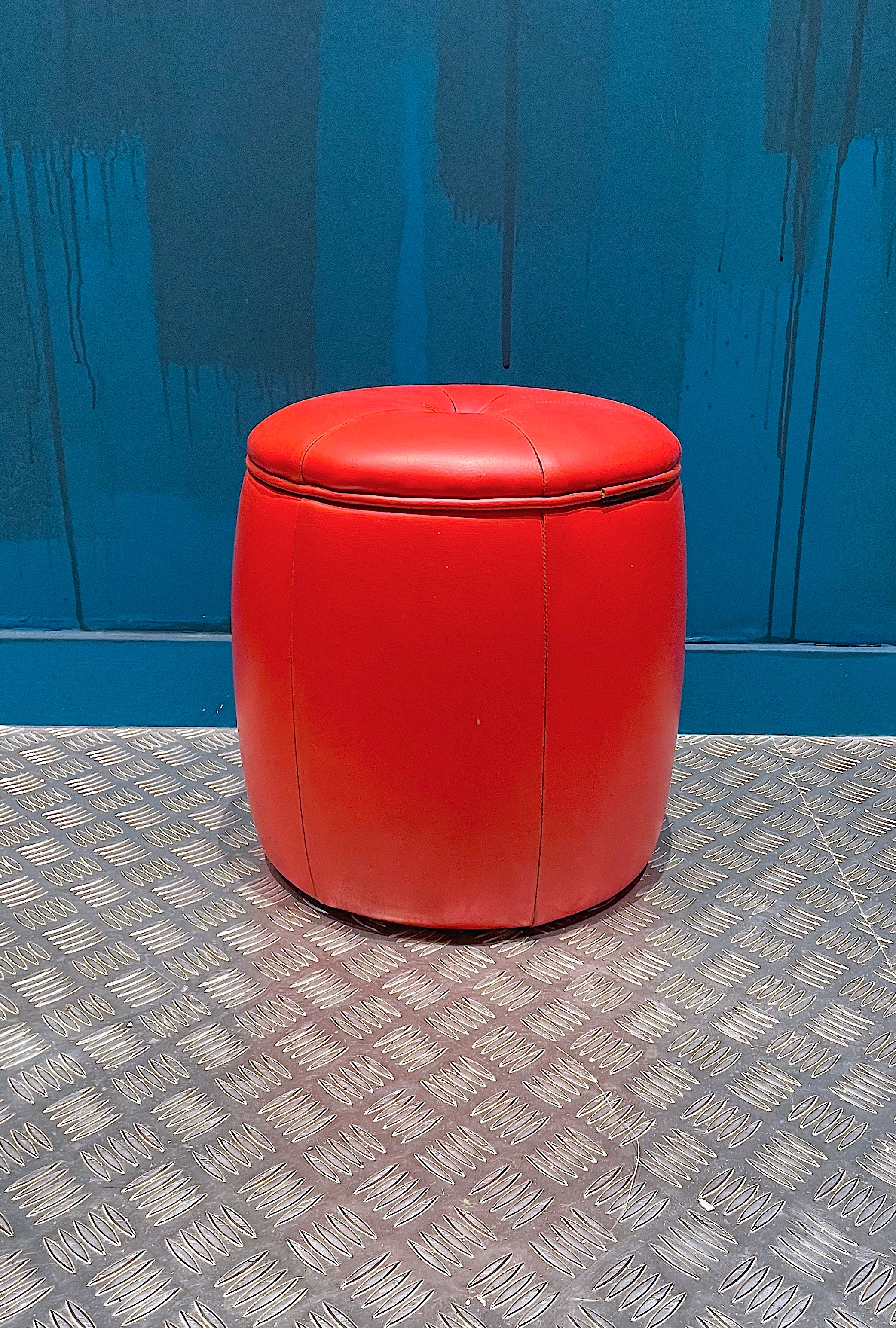 Puf Vintage Piel Rojo