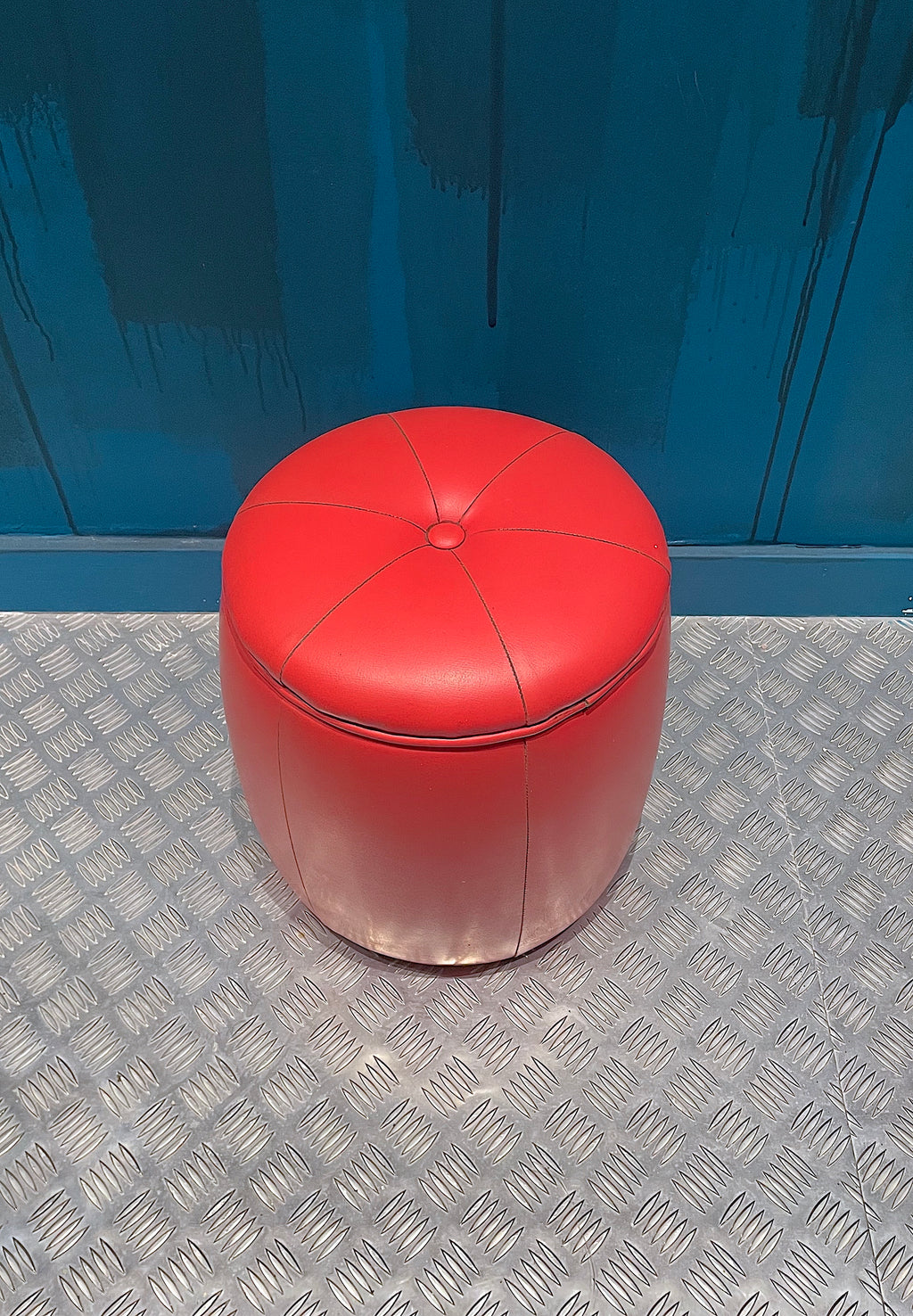 Puf Vintage Piel Rojo