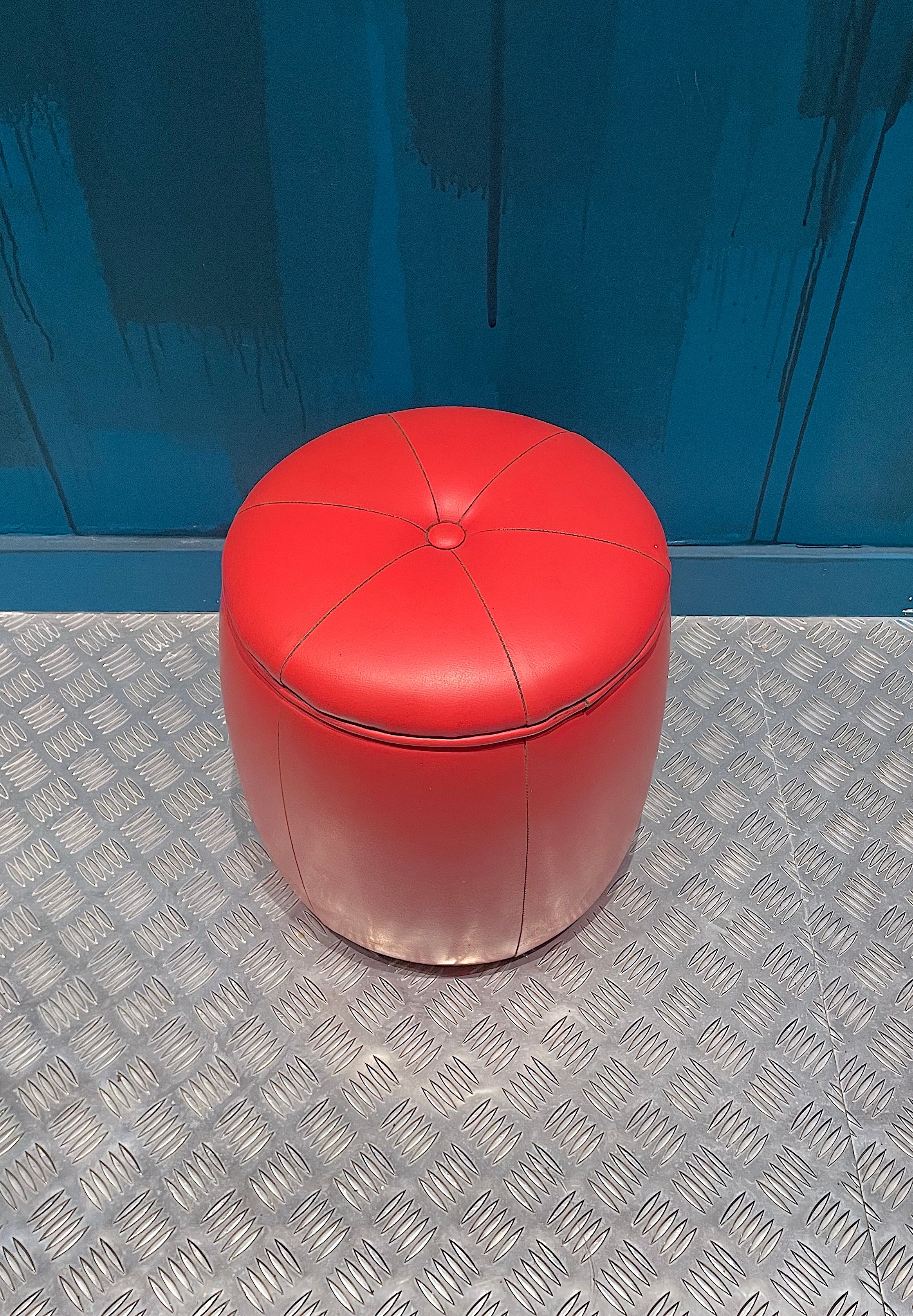 Puf Vintage Piel Rojo