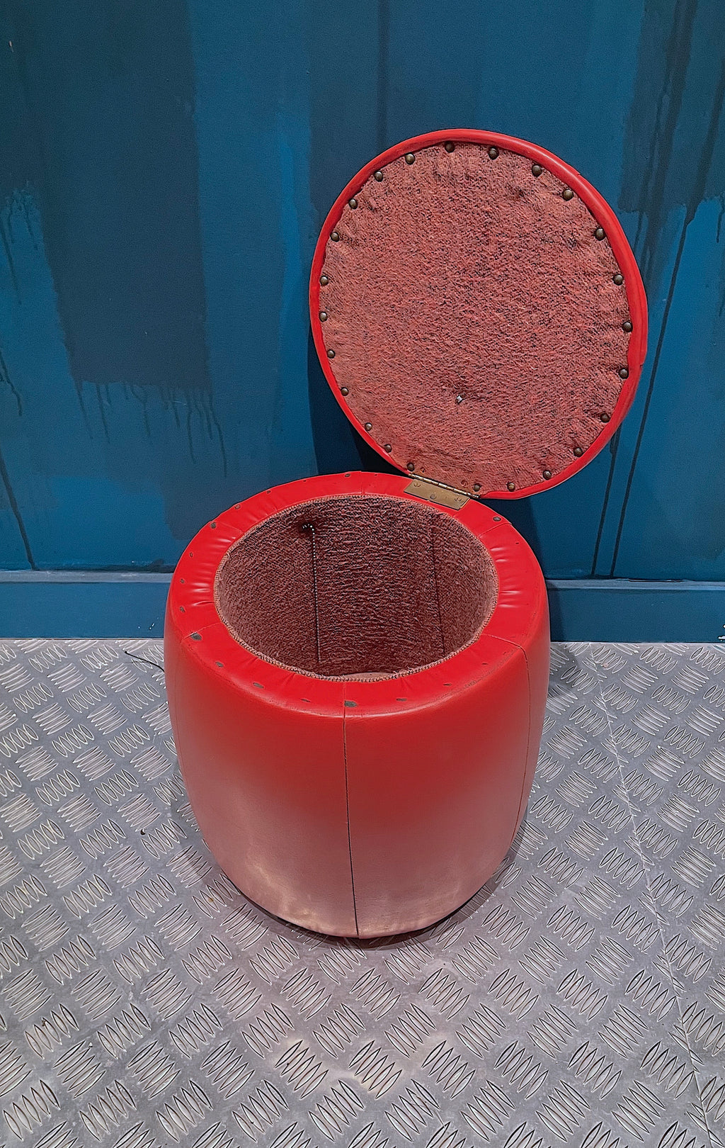 Puf Vintage Piel Rojo