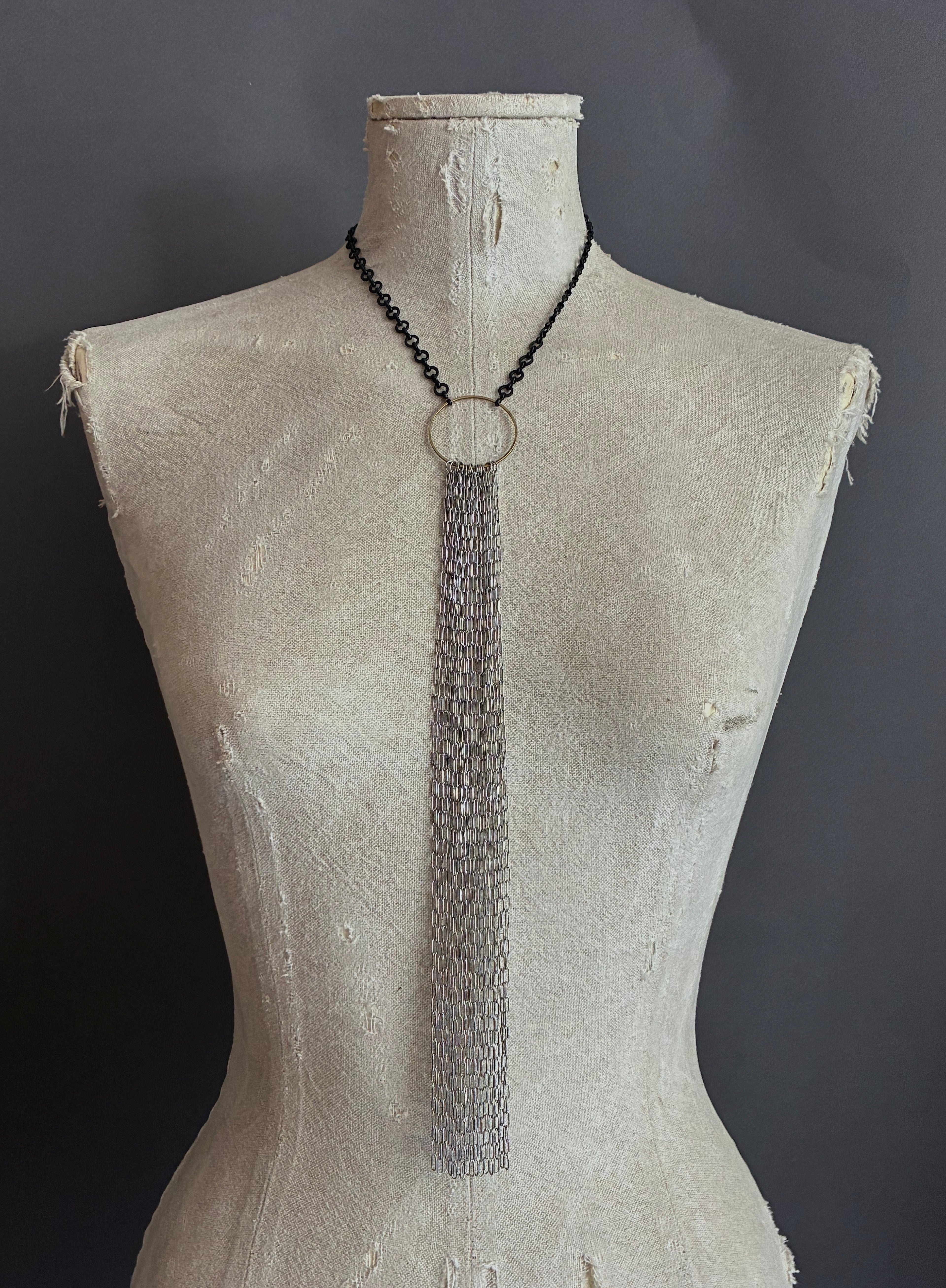 Collar Y Cascada Medium Negro/Plateado