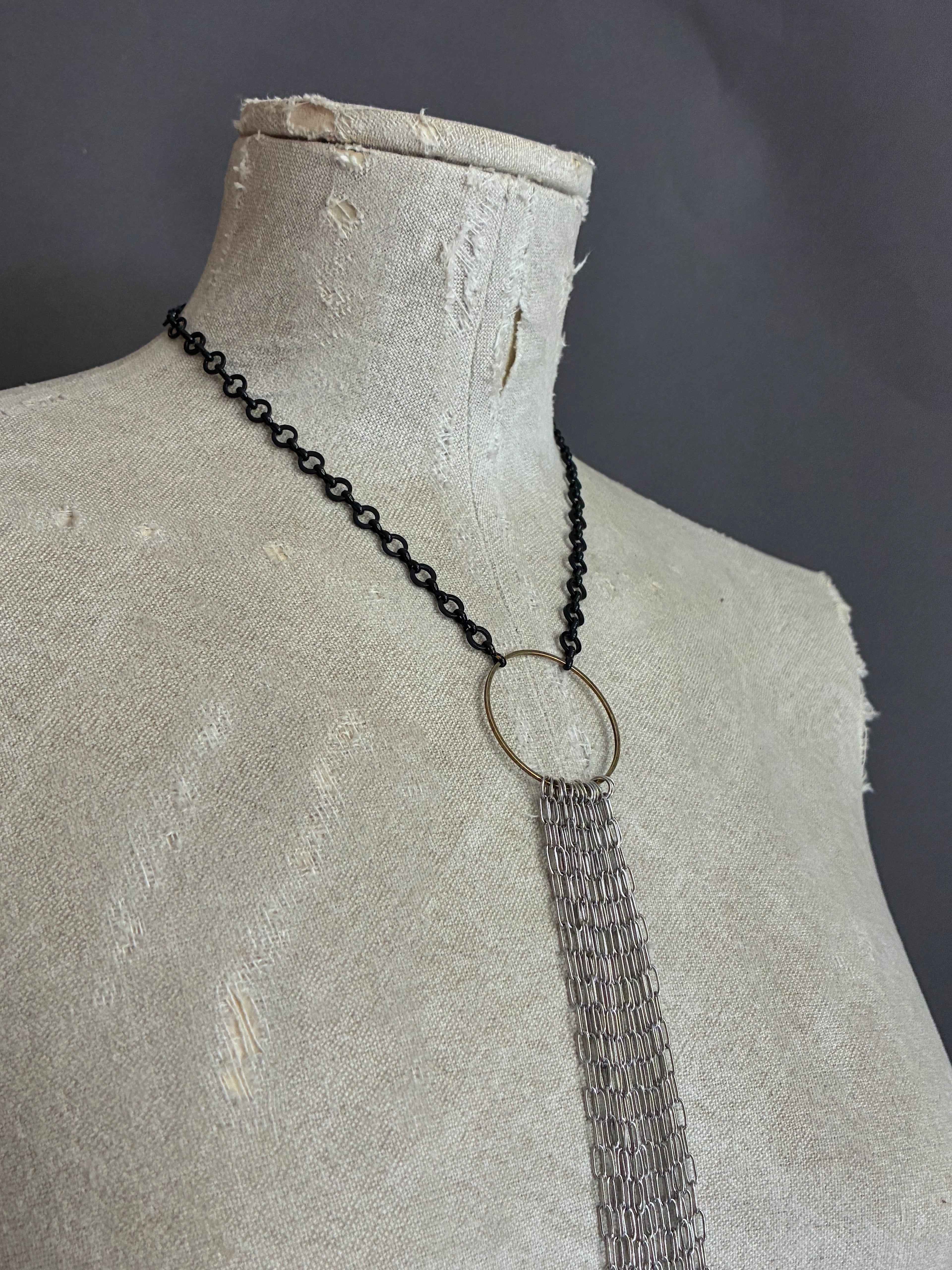 Collar Y Cascada Medium Negro/Plateado