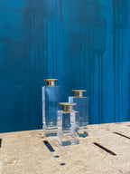 Candelabros de metacrilato y latón (set de 3)